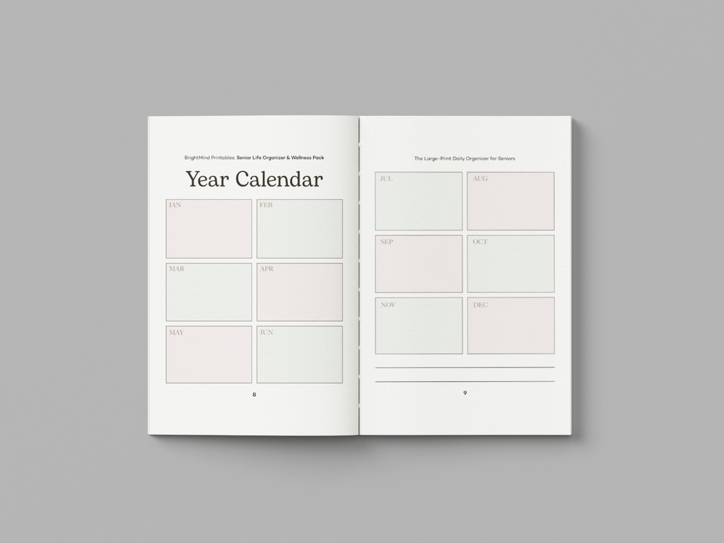 Bright Mind Printables Digital Product Senior Life Organizer & Wellness Pack